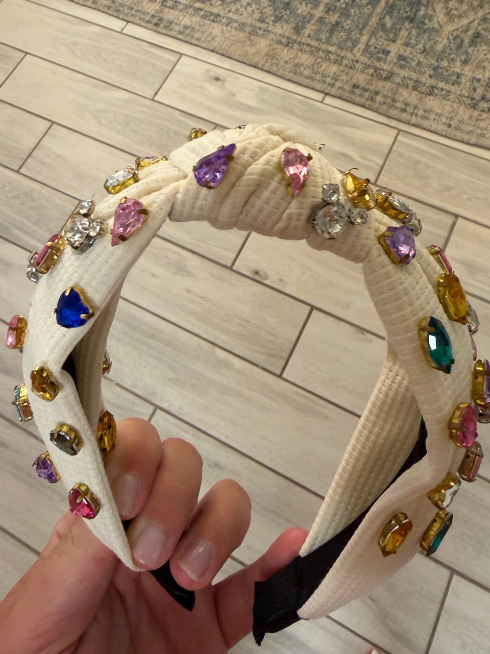 Disney Inspired Cream Top Knot Headband with Mickey Rhinestones